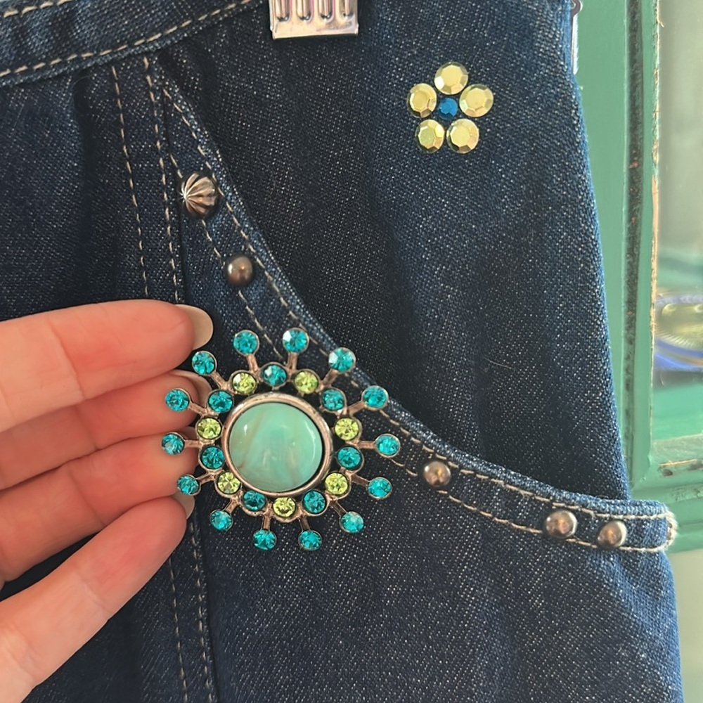 Vintage Double D Ranch Denim Maxi Skirt – Rare Embellished Western Boho Couture - Picture 3 of 6